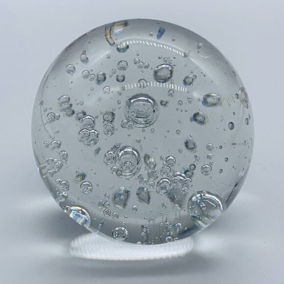 Studio Art Glass Clear Controlled Bubble Paperweight 2”T - Picture 2 of 5